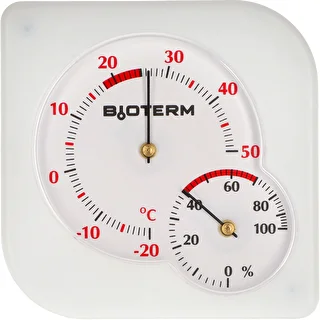 Siseruumide bimetalltermomeeter hügromeetriga (-20 kuni +50 °C), valge