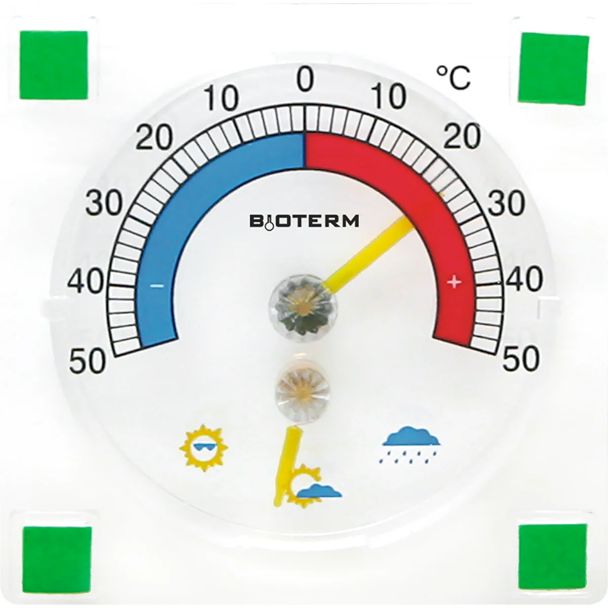 Universaalne termomeeter hügromeetriga, läbipaistev, isekleepuv (-50 °C kuni +50 °C)