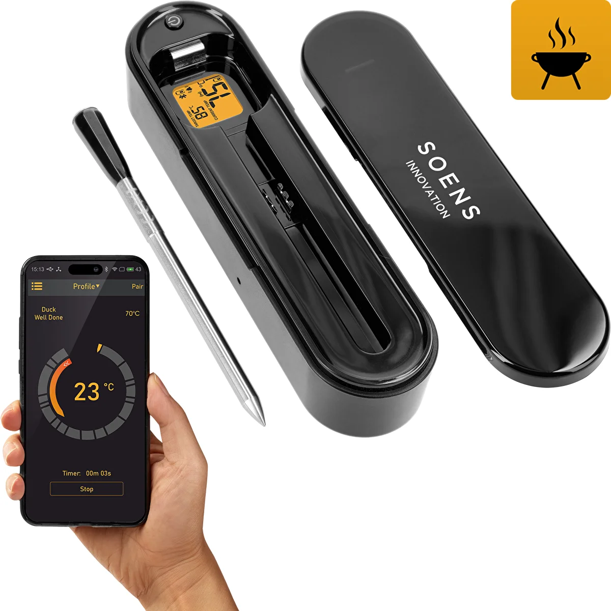 Kulinaarne termomeeter traadita Bluetooth-sondiga