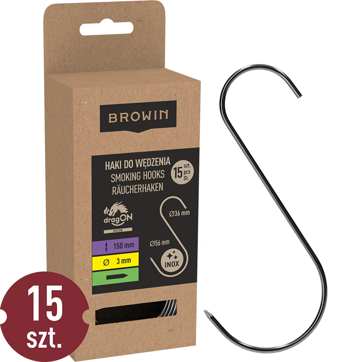 Suitsutuskonksud - S-kujulised, teritatud, 3 mm x 150 mm, 15 tk