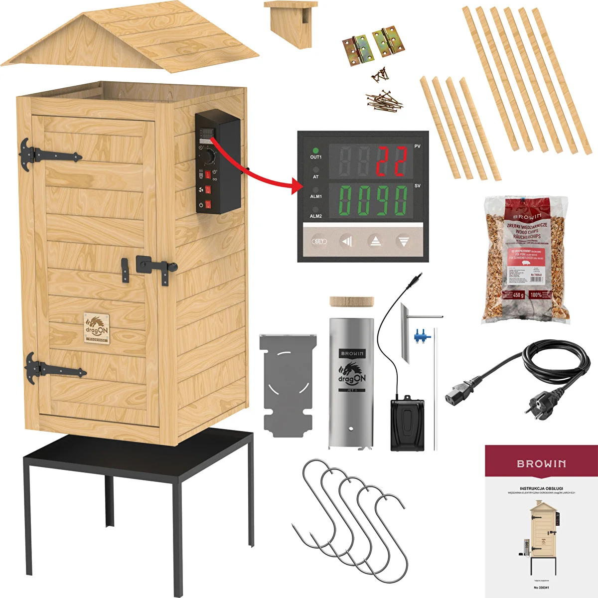 Suitsuahi 200 L dragON Larch E21 - lehisepuust, elektrilise kütmismooduli ja kontrolleriga