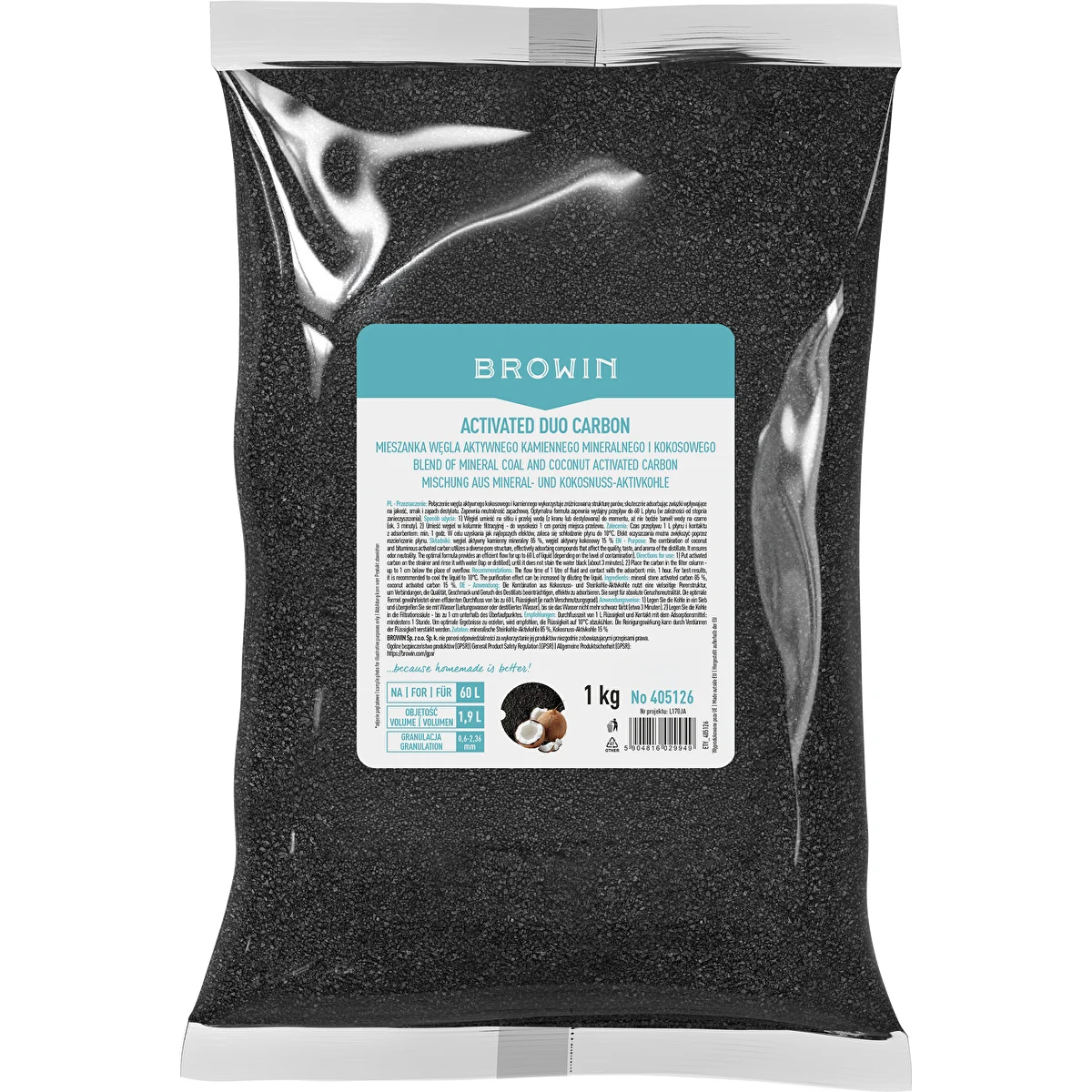 Activated Duo Carbon – kivisöe (mineraalne) ja kookospähkli aktiivsöe segu, 1 kg, kuni 60 L