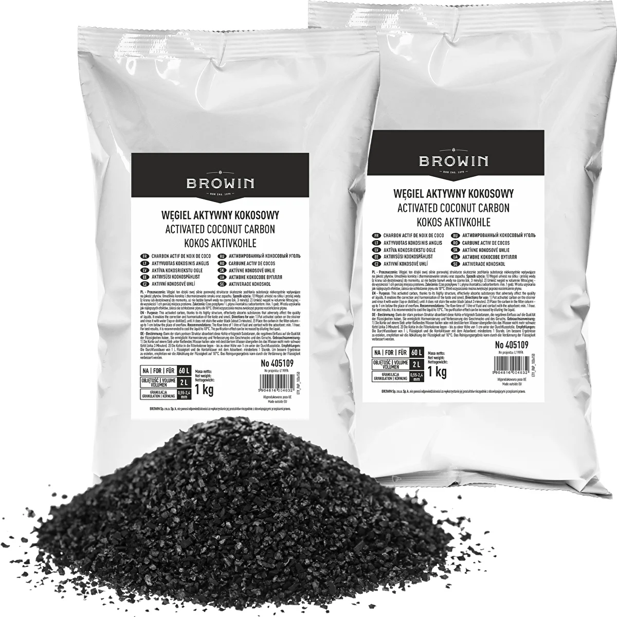 Kookospõhine aktiivsüsi 1 kg x 2 - komplekt