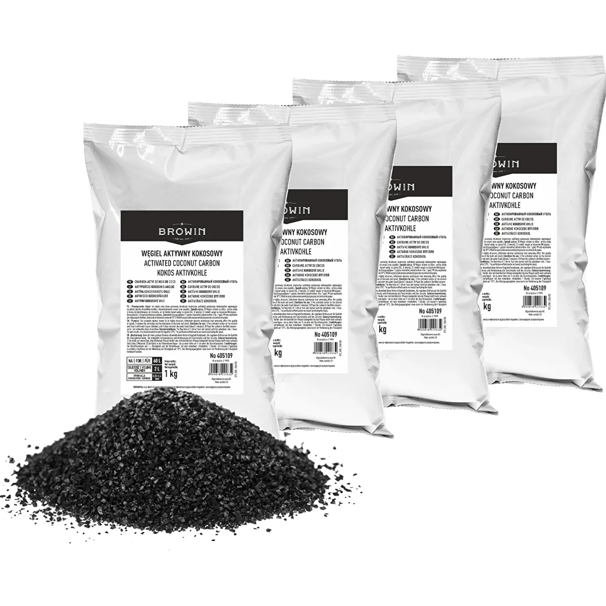 Kookospähkli kestast aktiivsüsi 1 kg x 4 - komplekt
