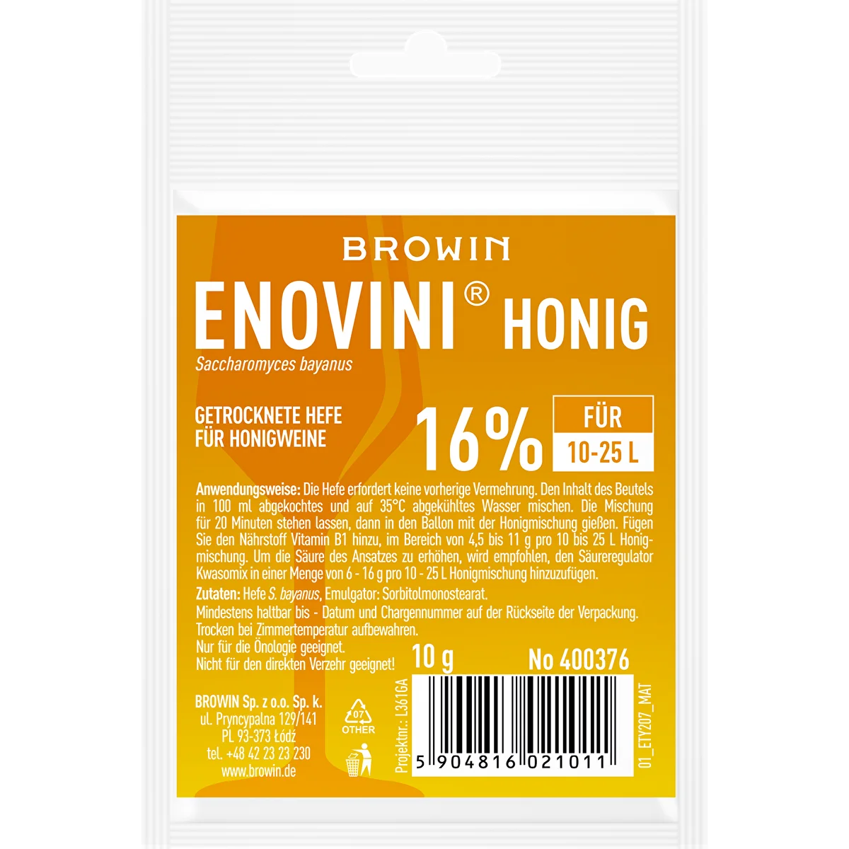 Kuiv veinipärm mõdule Enovini HONEY, 10 g