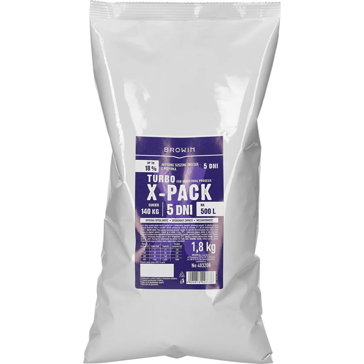 Turbo X-Pack pärm 1,8 kg - professionaalne, suurte kääritiste jaoks