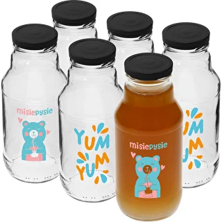330 ml twist-off pudel fi43 keeratava korgi ja värvilise trükiga - 6 tk
