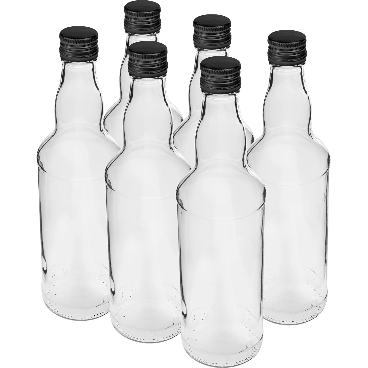 500 ml viinapudel, musta kruvikorgiga, 6 tk.
