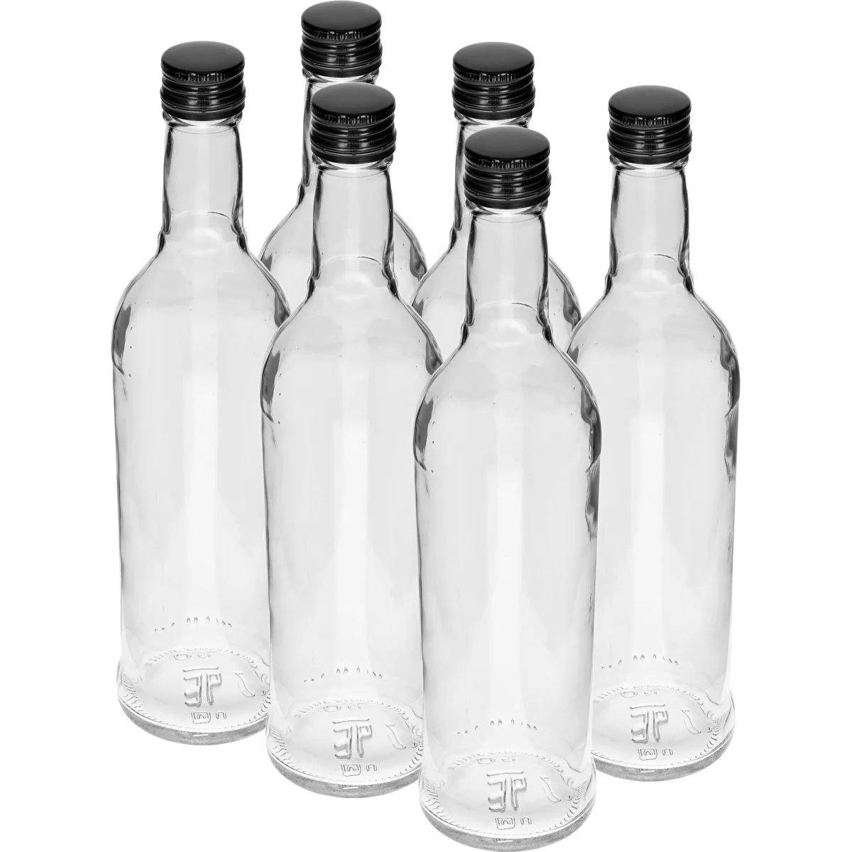 Pudel 500 ml, saleda kujuga, musta kruvikorgiga, viina jaoks, 6 tk.