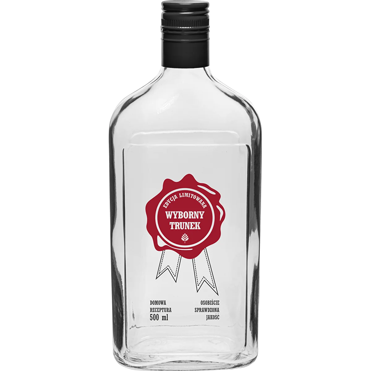 500 ml pudel keeratava korgiga, trükiga „Wyborny Trunek”, 1 tk