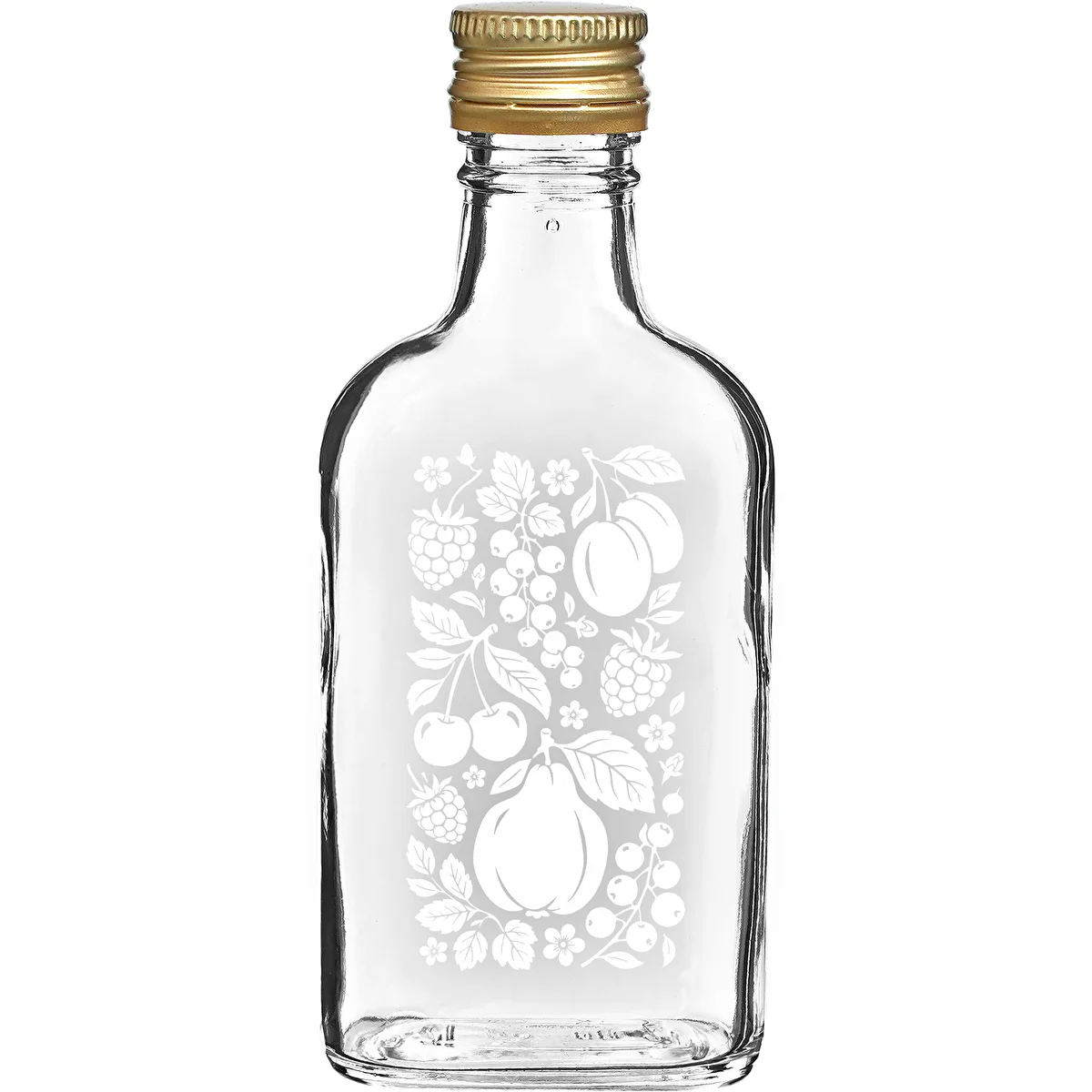 Ploskapudel 200 ml keeratava korgiga, trükiga „Puuviljad”, muster 2