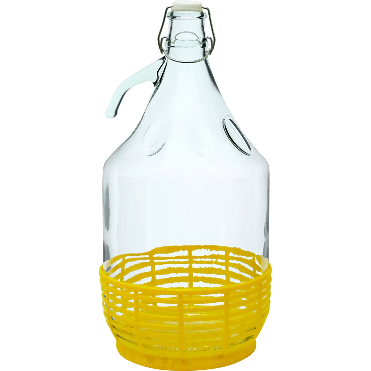 Dama klaasballoon 5 L - plastikkorv, traatsulgur