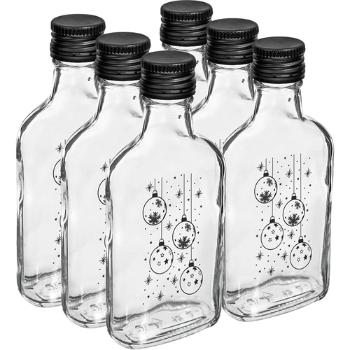 Piersiówka-tüüpi pudel 200 ml keeratava korgiga, trükiga „Jõulukuulid”, 1 tk - 4