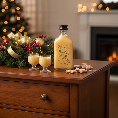 Piersiówka-tüüpi pudel 200 ml keeratava korgiga, trükiga „Jõulukuulid”, 1 tk - 6