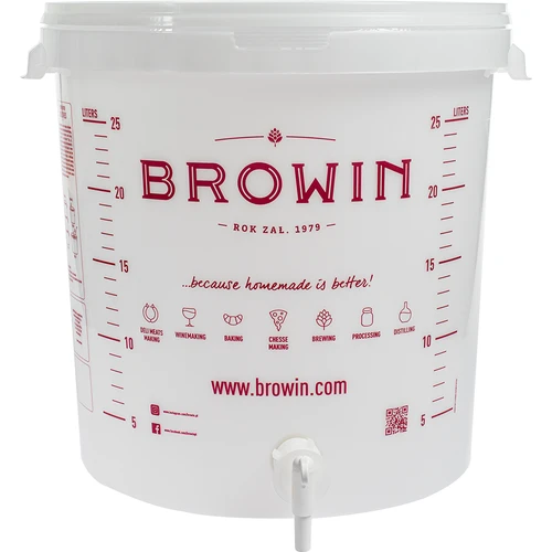 30L kääritusnõu, valget värvi, trükiga, kraaniga ja kahe kääritustoruga - j.EN - 7