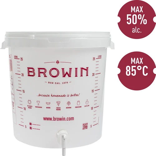 30L kääritusnõu, valget värvi, trükiga, kraaniga ja kahe kääritustoruga - j.EN - 10