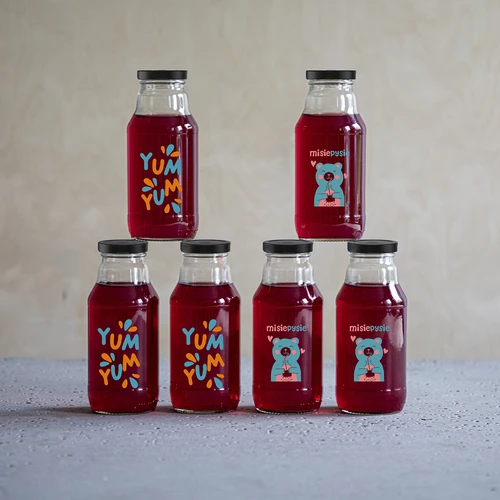 330 ml twist-off pudel fi43 keeratava korgi ja värvilise trükiga - 6 tk - 8