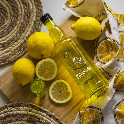 500 ml pudel keeratava korgiga ja trükiga Cytrynówka, 4 tk - 8