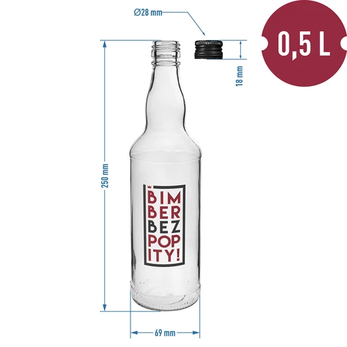 500 ml pudel keerkorgiga ja kahevärvilise trükiga Bimber Bez Popity - 4 tk - 8