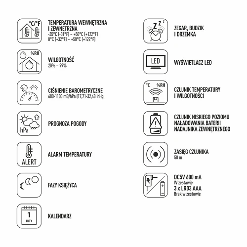 Elektrooniline ilmajaam – juhtmevaba, anduriga, must - 12