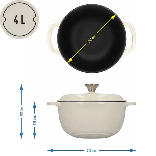 Emailitud malmpott – ecru, 4 L - 4