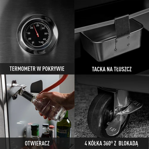 Gaasgrill dragON BBQ101, 11,7 kW, must-hõbedane - 8