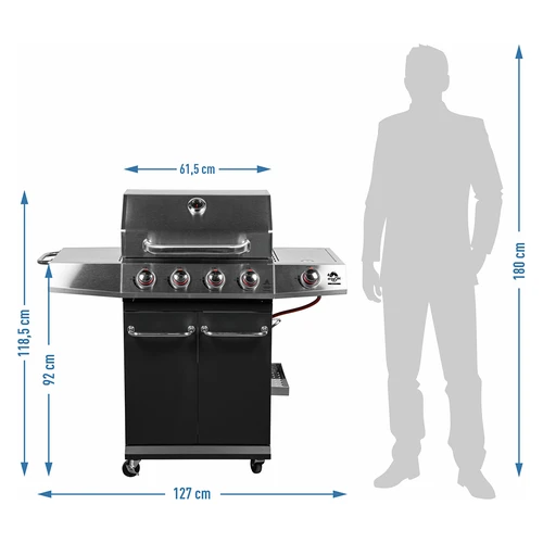 Gaasgrill dragON BBQ101, 11,7 kW, must-hõbedane - 10