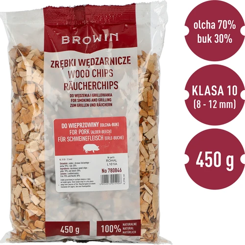 Hakkepuit suitsutamiseks/grillimiseks sealiha jaoks - segu (70% lepp, 30% pöök), 450 g, kl.10 - 3