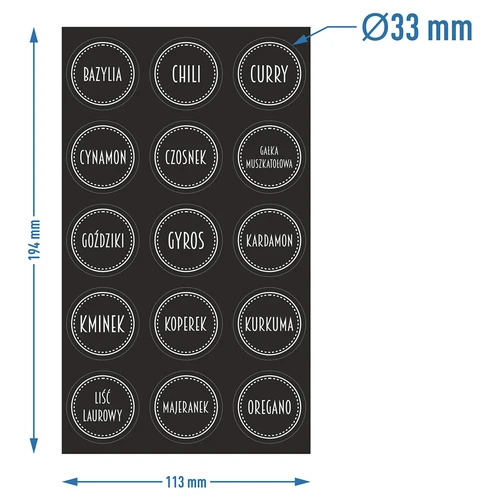 Isekleepuvad etiketid vürtsidele, ümmargused, mustad – 30 tk - 3