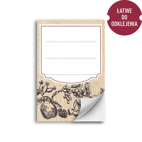 Iseliimuvad etiketid 60 × 90 mm pudelitele ja purkidele, puuviljade visand - 20 tk - 2