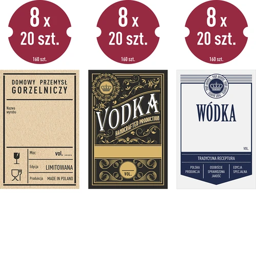 Iseliimuvad etiketid 60x90 mm pudelitele, viinale, 3 kujundit, 20 tk. - 2