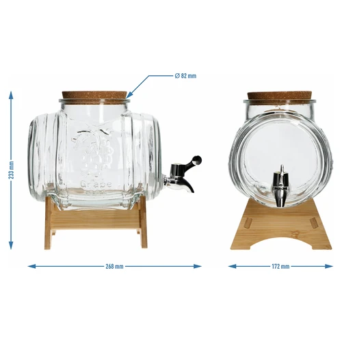 Klaasist 3 L vaat, laia täiteavaga, korgi, aluse ja kraaniga - 6