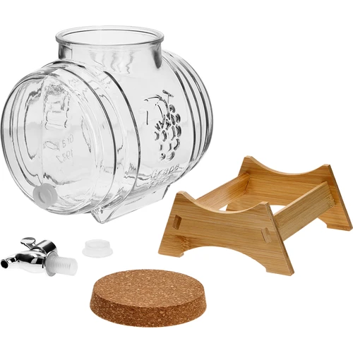 Klaasist 5 L tünn, laia täiteavaga, korgiga, alusega ja kraaniga - 3