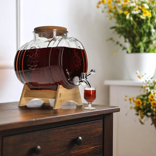 Klaasist 5 L tünn, laia täiteavaga, korgiga, alusega ja kraaniga - 6