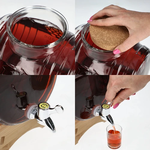 Klaasist 5 L tünn, laia täiteavaga, korgiga, alusega ja kraaniga - 5