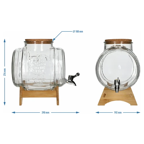 Klaasist 5 L tünn, laia täiteavaga, korgiga, alusega ja kraaniga - 7