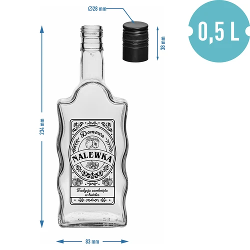 Klasztorna pudel 500 ml keeratava korgiga, trükiga „Nalewka“, 1 tk. - 5