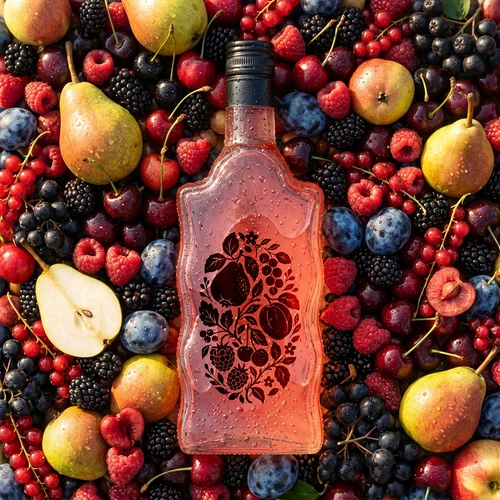 Klasztorna pudel 500 ml keeratava korgiga ja trükiga „Puuviljad”, muster 1 - 6