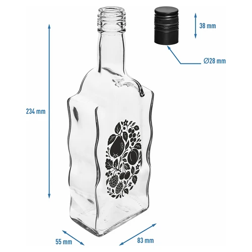 Klasztorna pudel 500 ml keeratava korgiga ja trükiga „Puuviljad”, muster 1 - 5