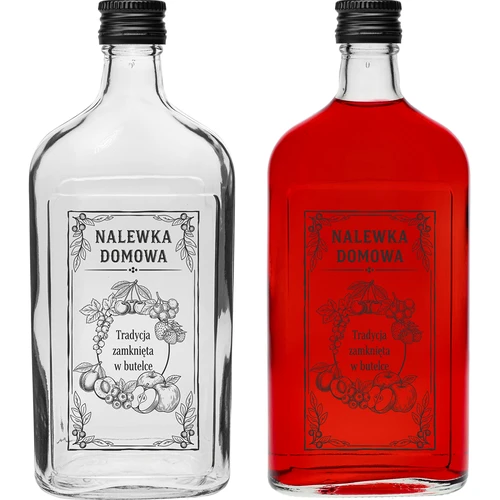 Plasku-tüüpi 500 ml klaaspudel keeratava korgiga, trükiga „Kodune liköör”, 1 tk.