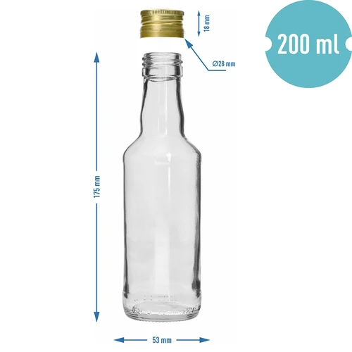 Klassikaline 200 ml pudel, kuldne keeratav kork fi 28, 1 tk - 5