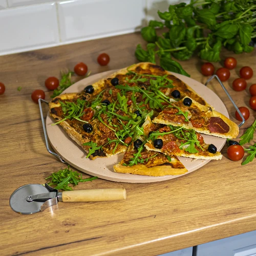 Pitsakivi käepideme ja pitsalõikuriga, kordieriidist, ümmargune, 33 cm - 14