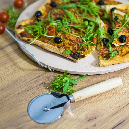 Pitsakivi käepideme ja pitsalõikuriga, kordieriidist, ümmargune, 33 cm - 16