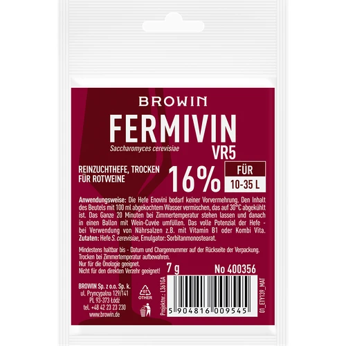 Puhaskultuuri kuiv veinipärm Fermivin VR5, 7 g