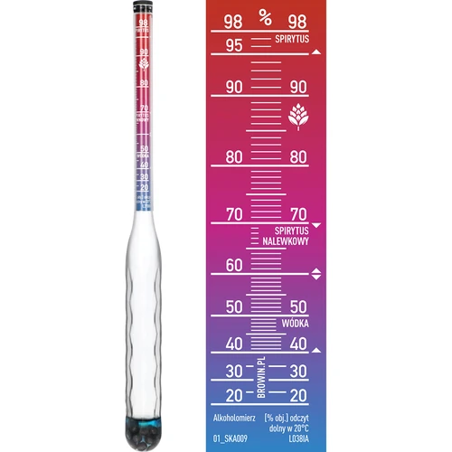 Purunematu alkoholomeeter koos katseklaasiga, mõõtevahemik 20-98% - 3