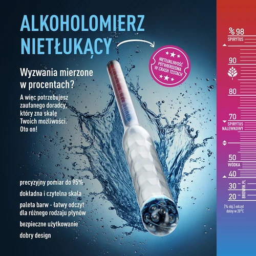 Purunemiskindel alkoholomeeter koos proovitoruga, mõõtevahemik 20–98% - 6