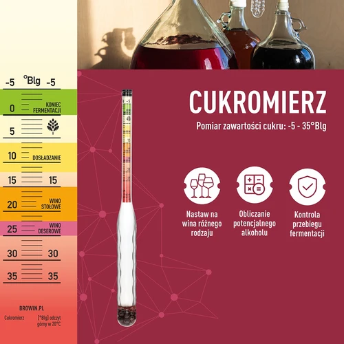 Purunemiskindel sahharomeeter proovitoruga, mõõtevahemik: -5-35°Blg - 5