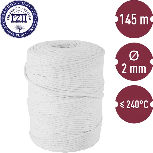 Puuvillane lihavalmististe sidumisnöör, valge (240°C) 145 m - 2