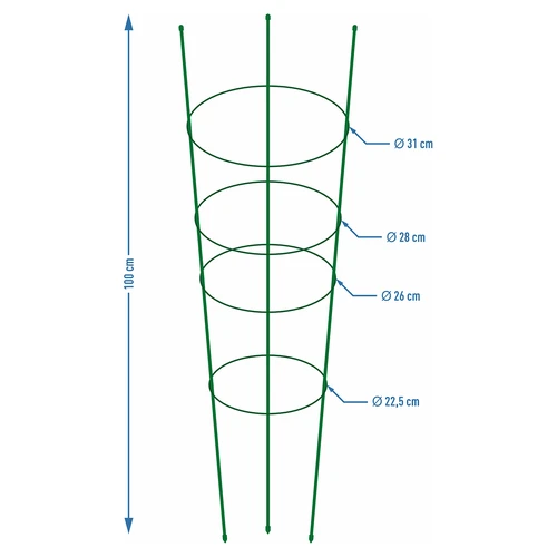 Rõngastikuga taimetugi, 4 rõngaga, 1 m - 2