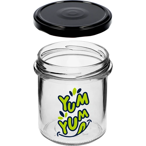 Sirge purk 346ml fi 82 värvilise trükiga "Yum Yum" ja musta keeratava kaanega, 3 tk. - 5